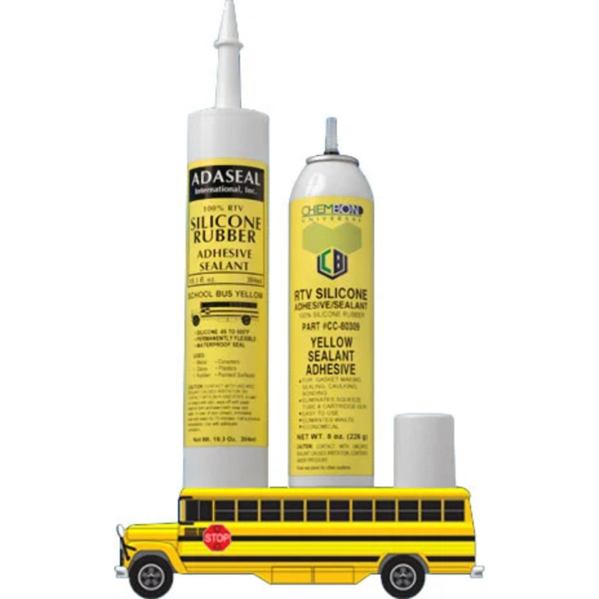 Adaseal RTV Silicone Sealant, School Bus Yellow, 10.3 Cartridge, 12PK